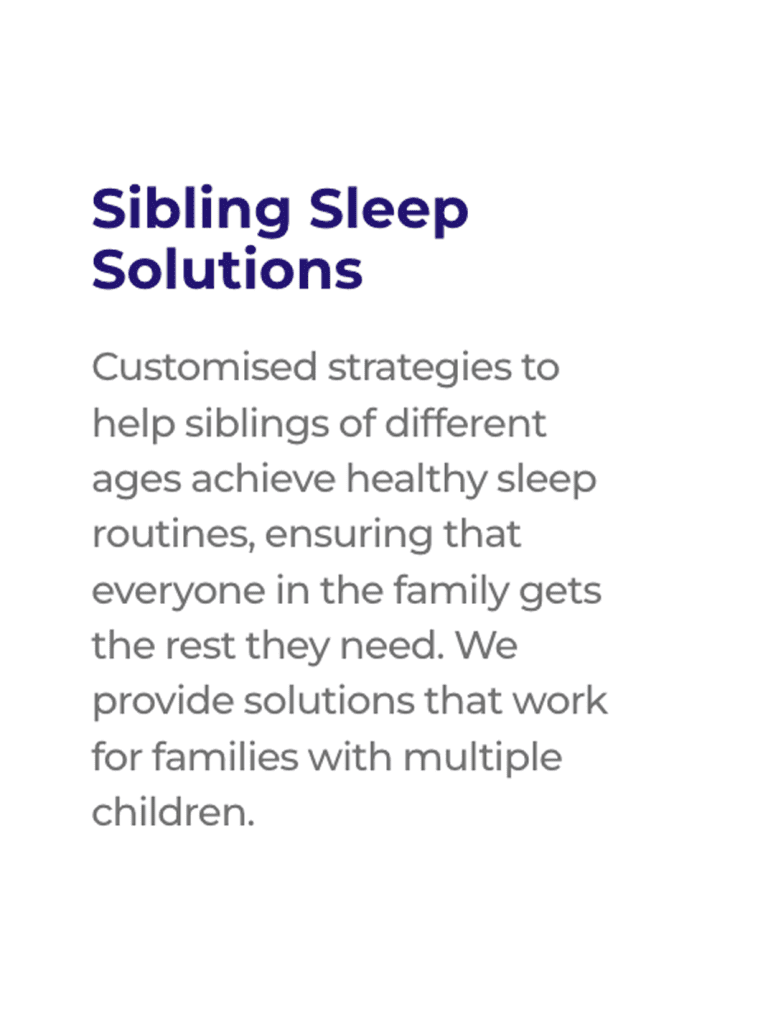 Sibling Sleep Solutions text promoting sleep coaching and training.