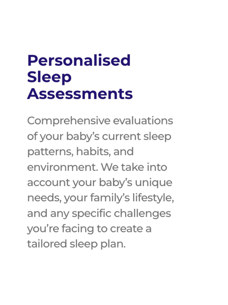 Personalized sleep assessments for babies. Text: Personalized Sleep Assessments.