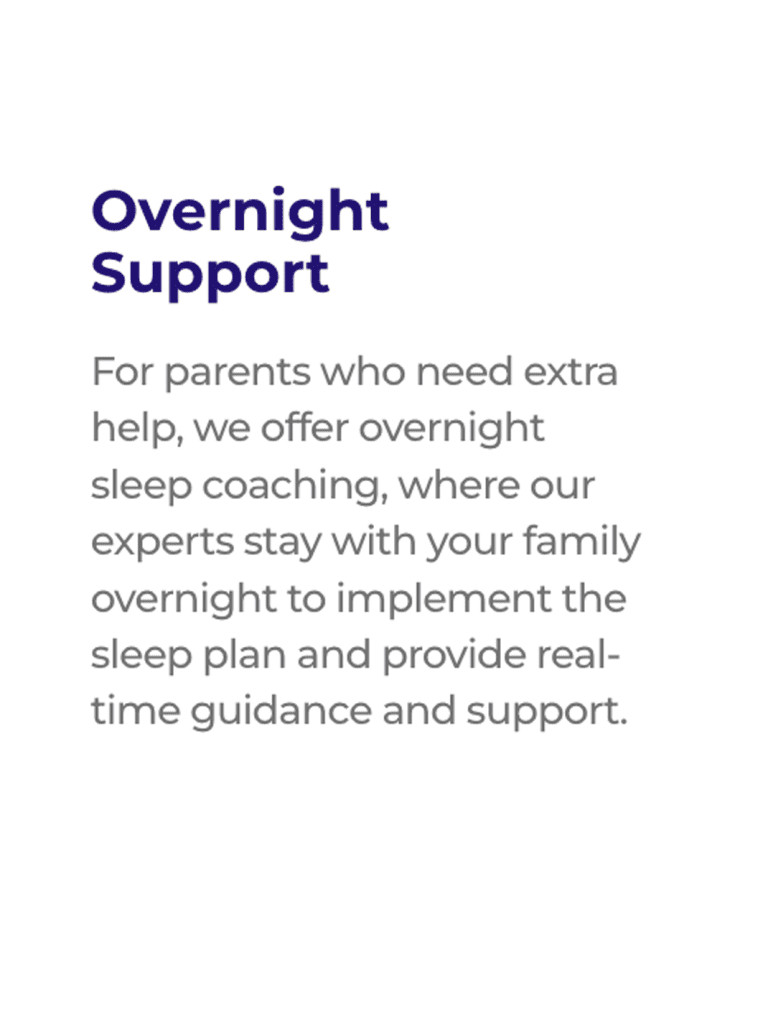Overnight sleep coaching support for parents, text graphic.