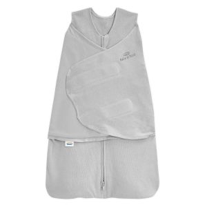 Gray Halo Sleep Sack swaddle with "Back is Best" message. Safe sleep solution for newborns.